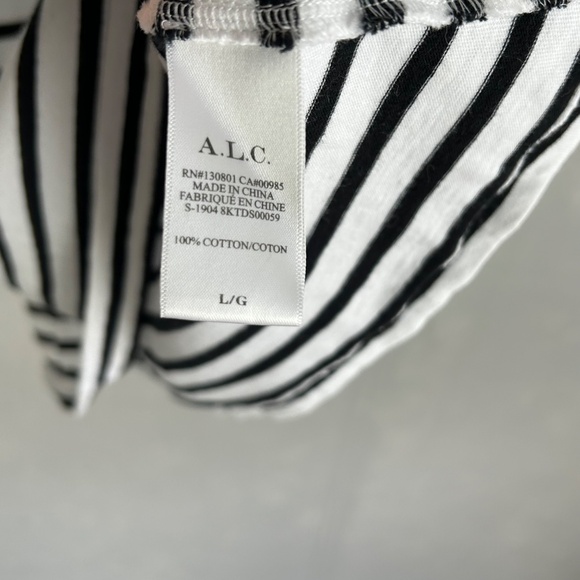 A.L.C size L Kidman mini shirt dress black white stripe 3/4 puff sleeve cotton - Picture 11 of 12
